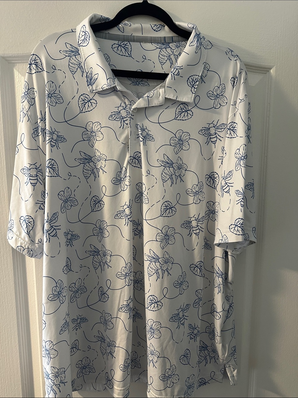 Puma White Polo with Blue Floral & Bee Print